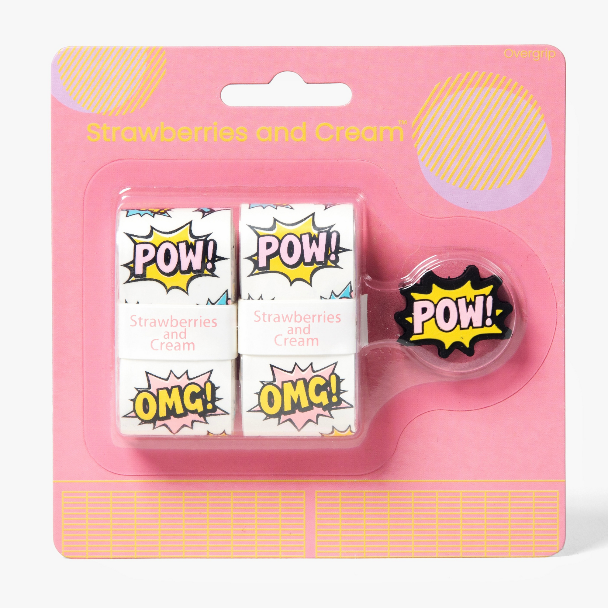Strawberries and Cream The POW Collection matching overgrip and dampener set - Pink