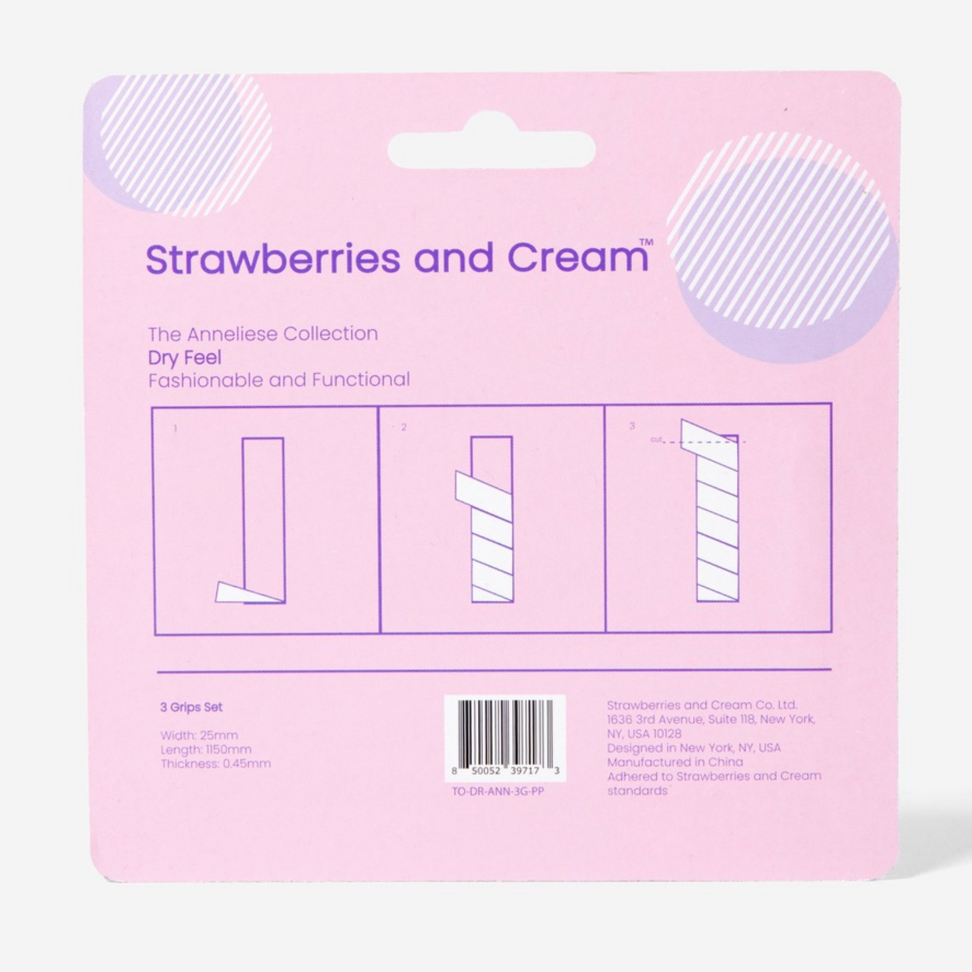 Strawberries and Cream Dry Feel Tennis 3-Grip Set Purple back packaging