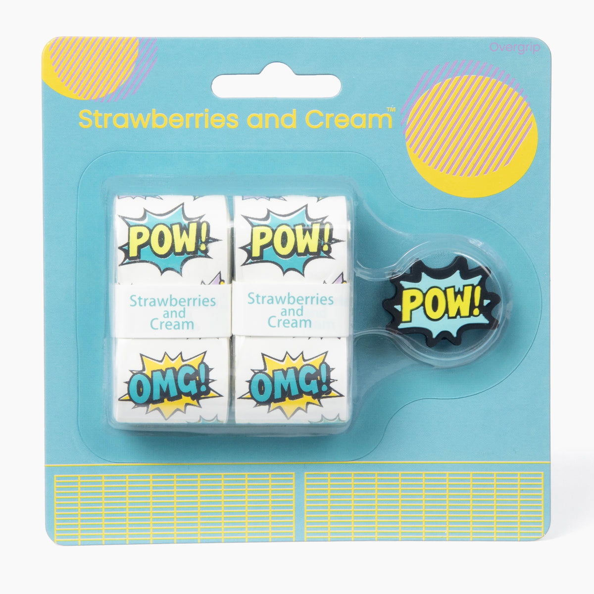 Strawberries & Cream® Blue POW tennis overgrip and matching vibration dampener set