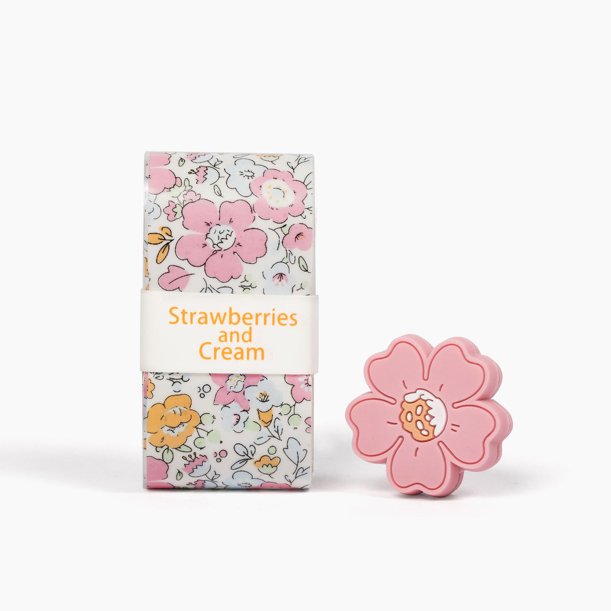 1 pink, peach, green flower design tennis overgrip and 1 matching pink flower dampener.