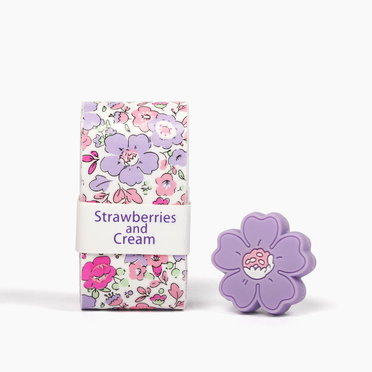1 purple, pink, green flower design tennis overgrip and 1 matching purple flower dampener.